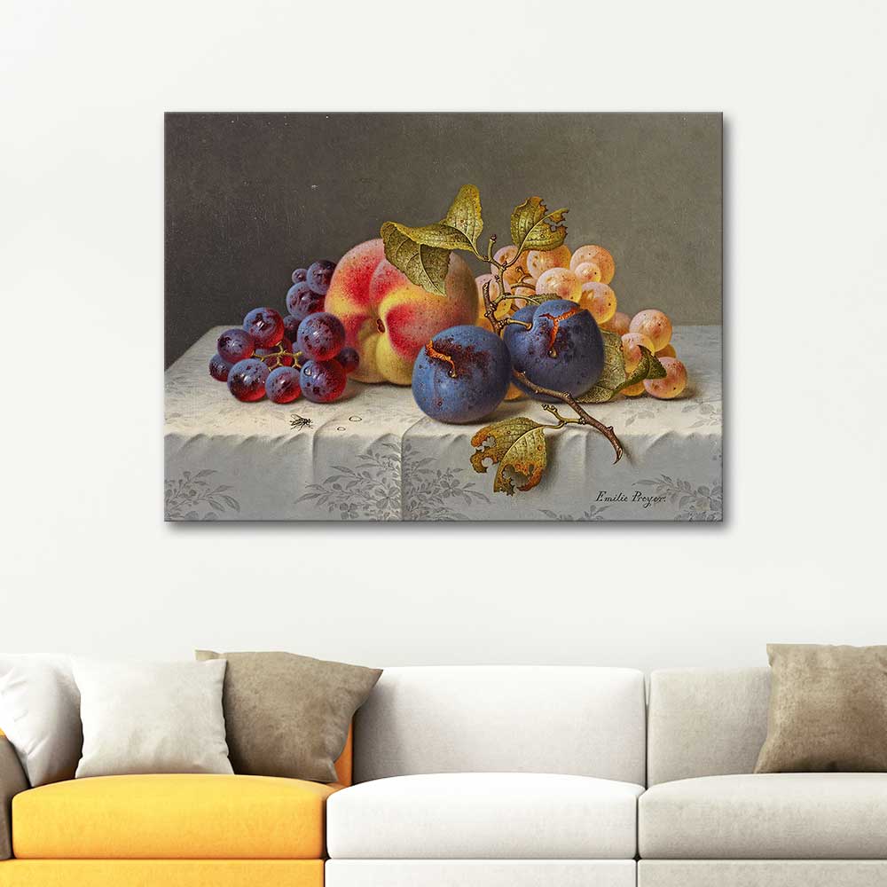 Emilie Preyer Still Life with Peach Grapes and Plums Art Print