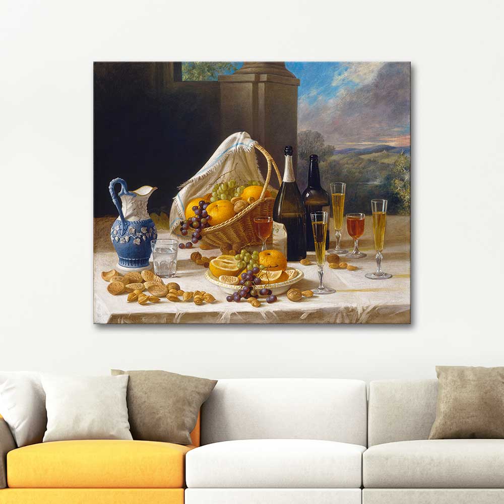 John F Francis Still Life with Wine and Fruit Art Print | CANVASTAR