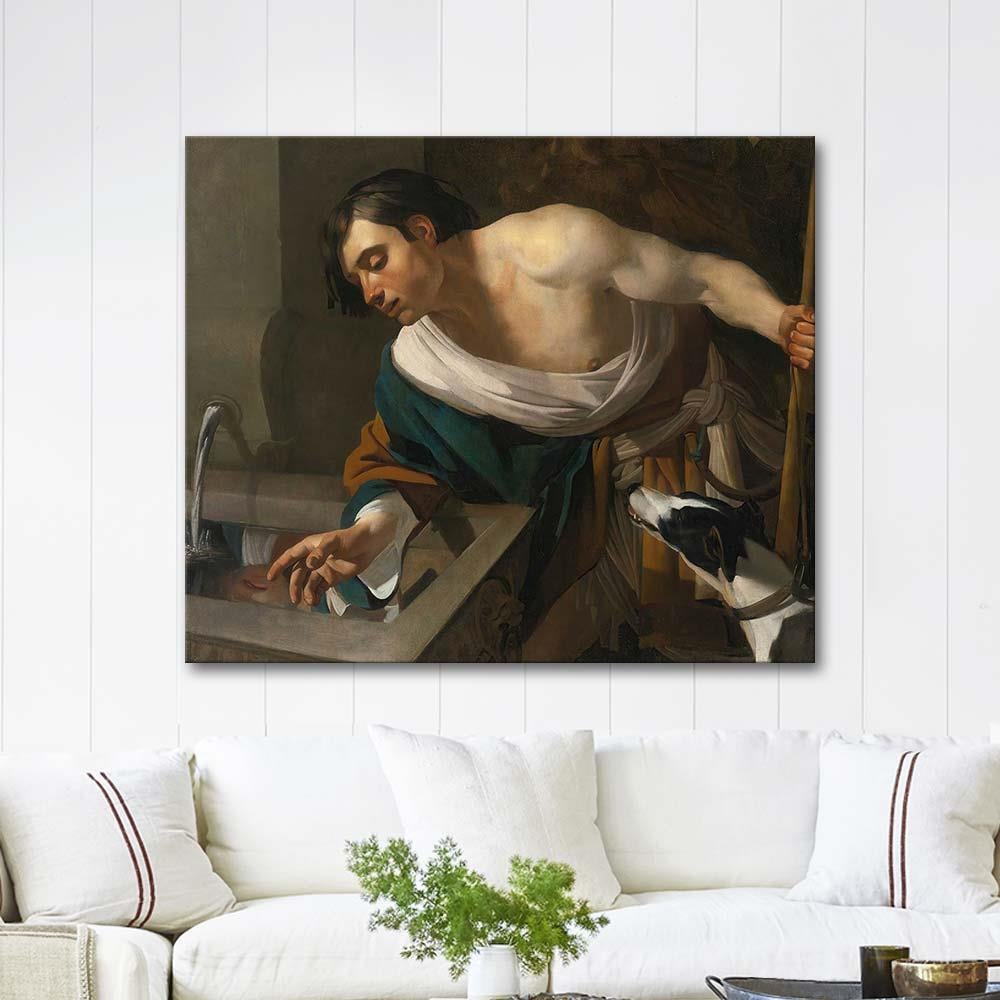 Narcissus Gazing At His Reflection by Dirck van Baburen as Art Print ...