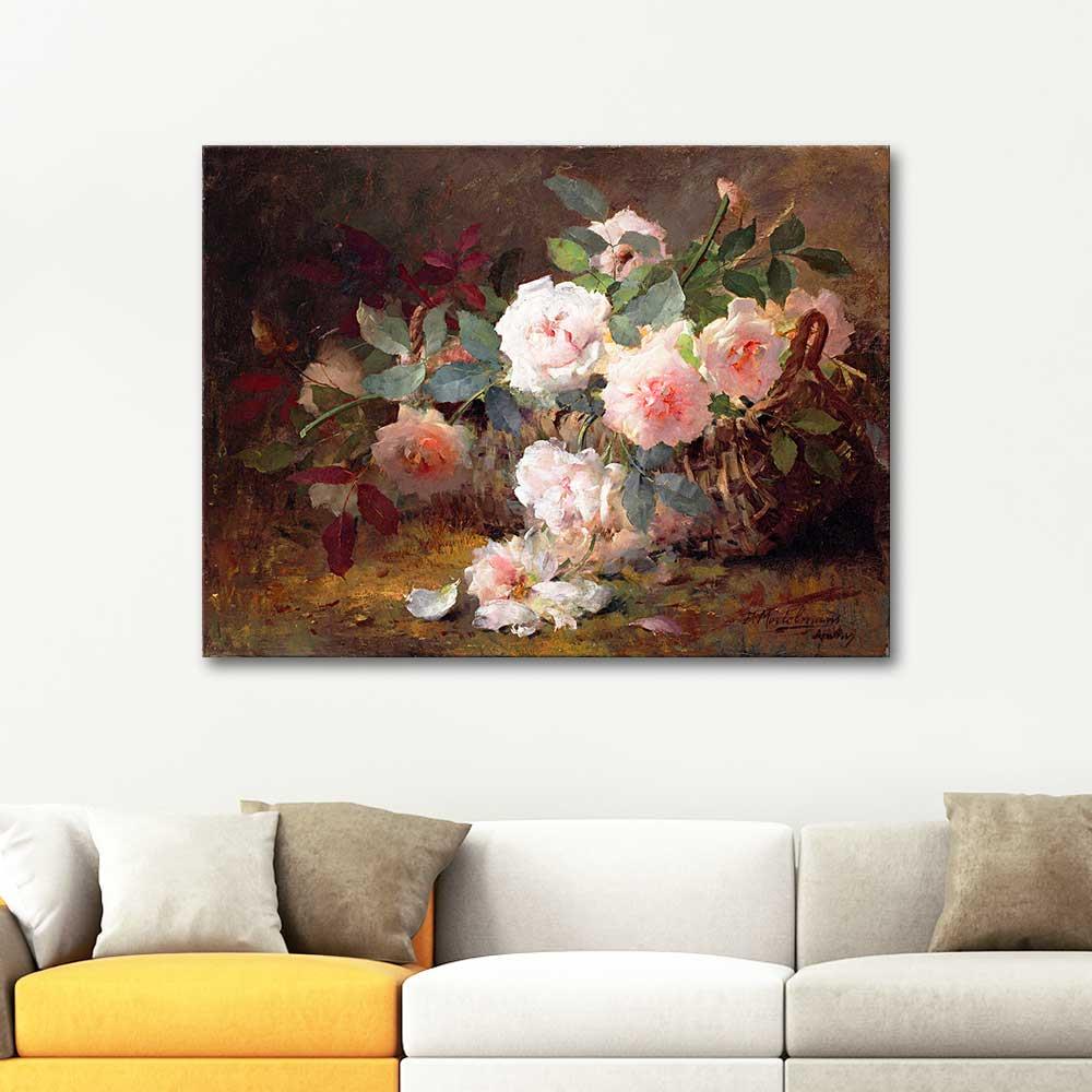Pink Roses in a Basket by Frans Mortelmans as Art Print | CANVASTAR