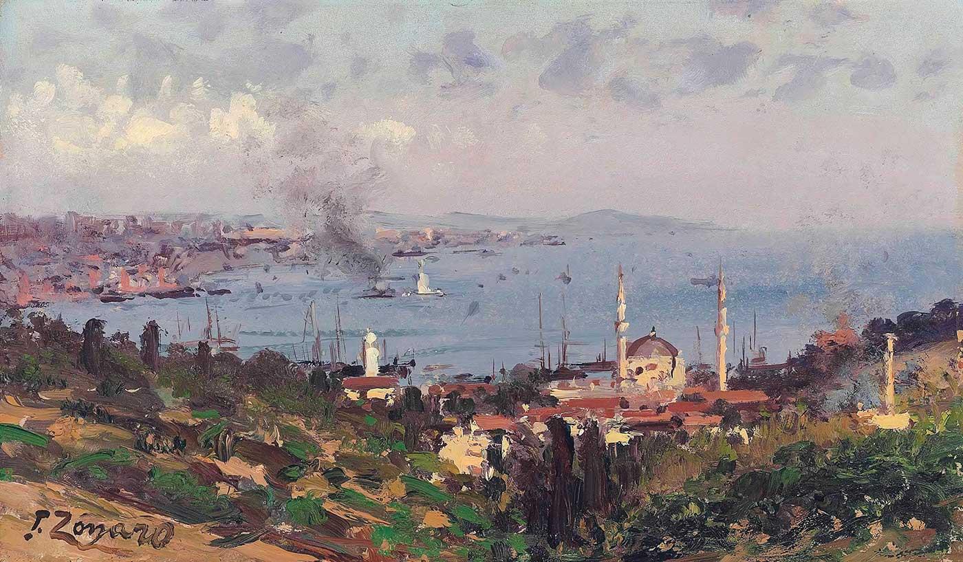 絵画 landscape #2 View of Nisantasi with the Dolmabahçe Mosque, Constantinople by
