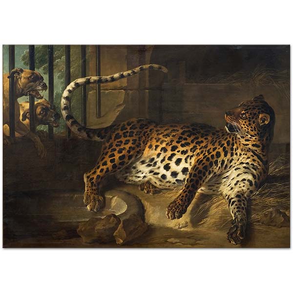 Jean-Baptiste Oudry Leopard in a Cage Confronted by Two Mastiffs Art Print