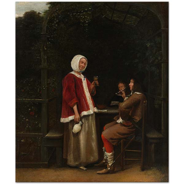 Pieter de Hooch A Woman And Two Men In An Arbor Art Print | CANVASTAR