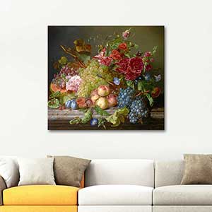Amalie Kaercher Meyve ve Çiçekli Natürmort Kanvas Tablo
