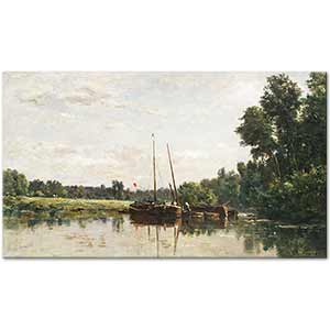 Charles Francois Daubigny Boats on the Oise Art Print