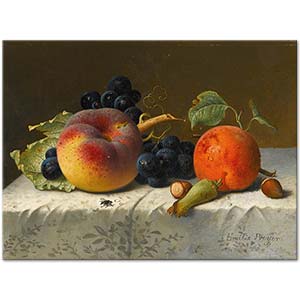 Emilie Preyer Still Life with Peach, Apricot, Grapes and Hazelnuts on a Tablecloth Art Print