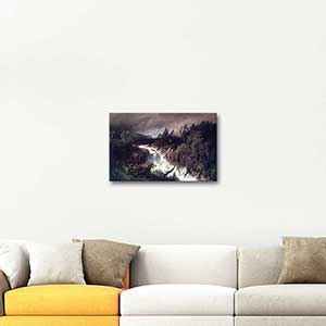 Hermann Herzog Landscape with Waterfall Art Print