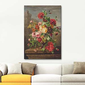 Jean Pierre Lays Roses Poppies Honeysuckle And Polyanthus Art Print