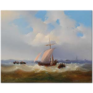 Josef Püttner Sailing Ship in Stormy Seas Art Print