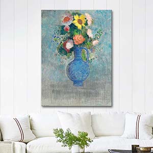 Odilon Redon Still Life of Flowers in a Blue Vase Art Print