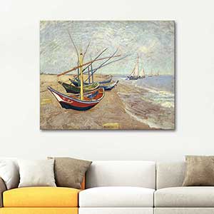 Vincent van Gogh Kıyıda Kayıklar Kanvas Tablo