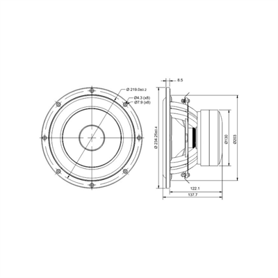SB Acoustics SB23MFCL45-8 SUB özellikli Woofer