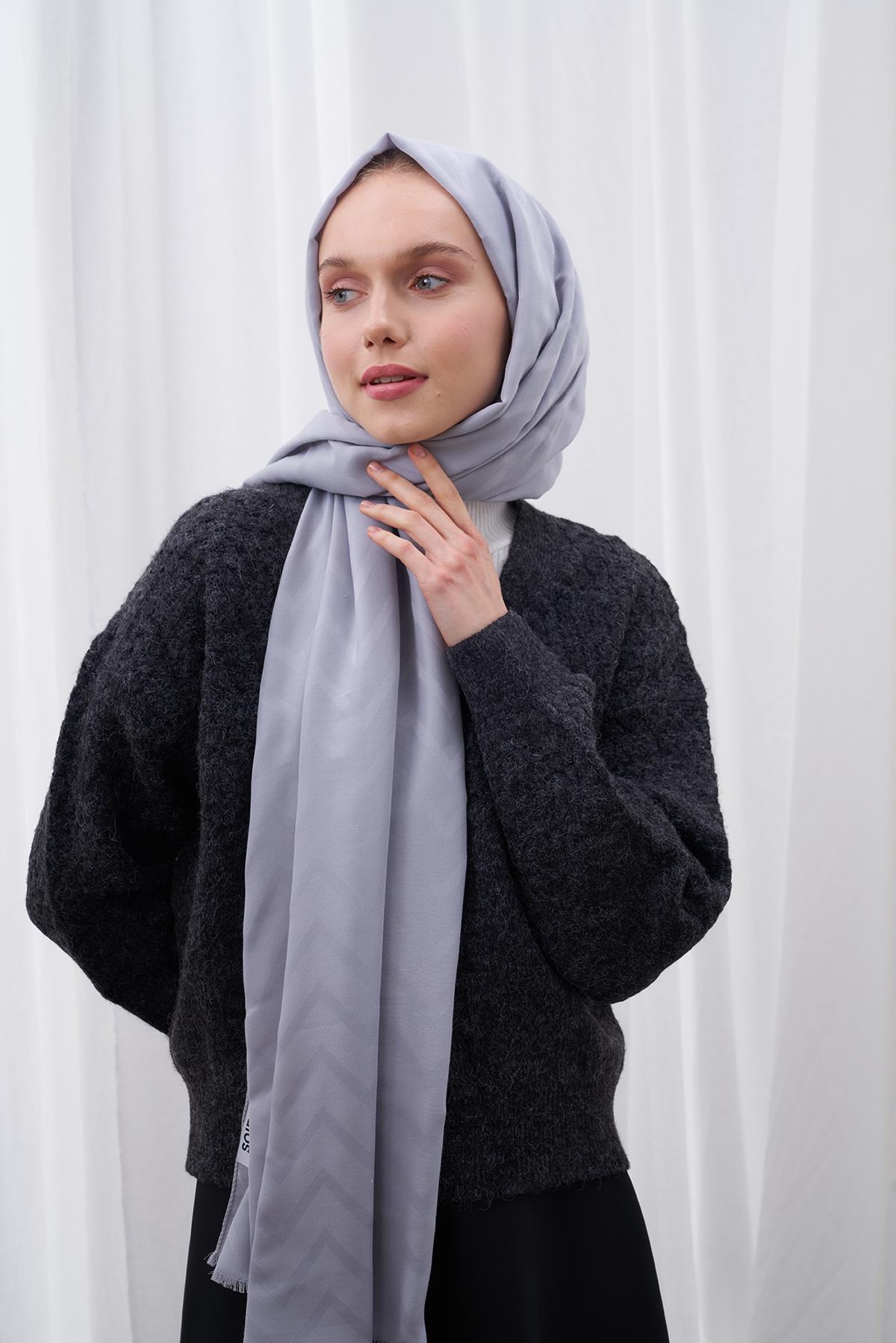 Zigzag Desen İpeksi Jakar Şal- Gümüş
