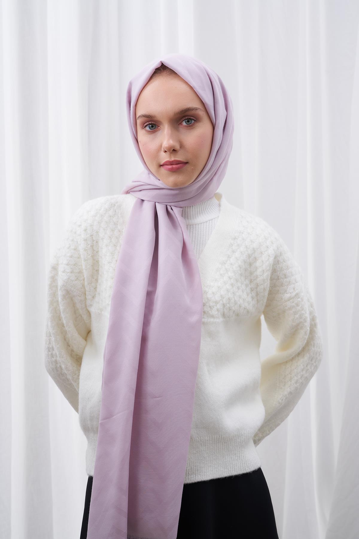 Zigzag Desen İpeksi Jakar  Şal - Lila