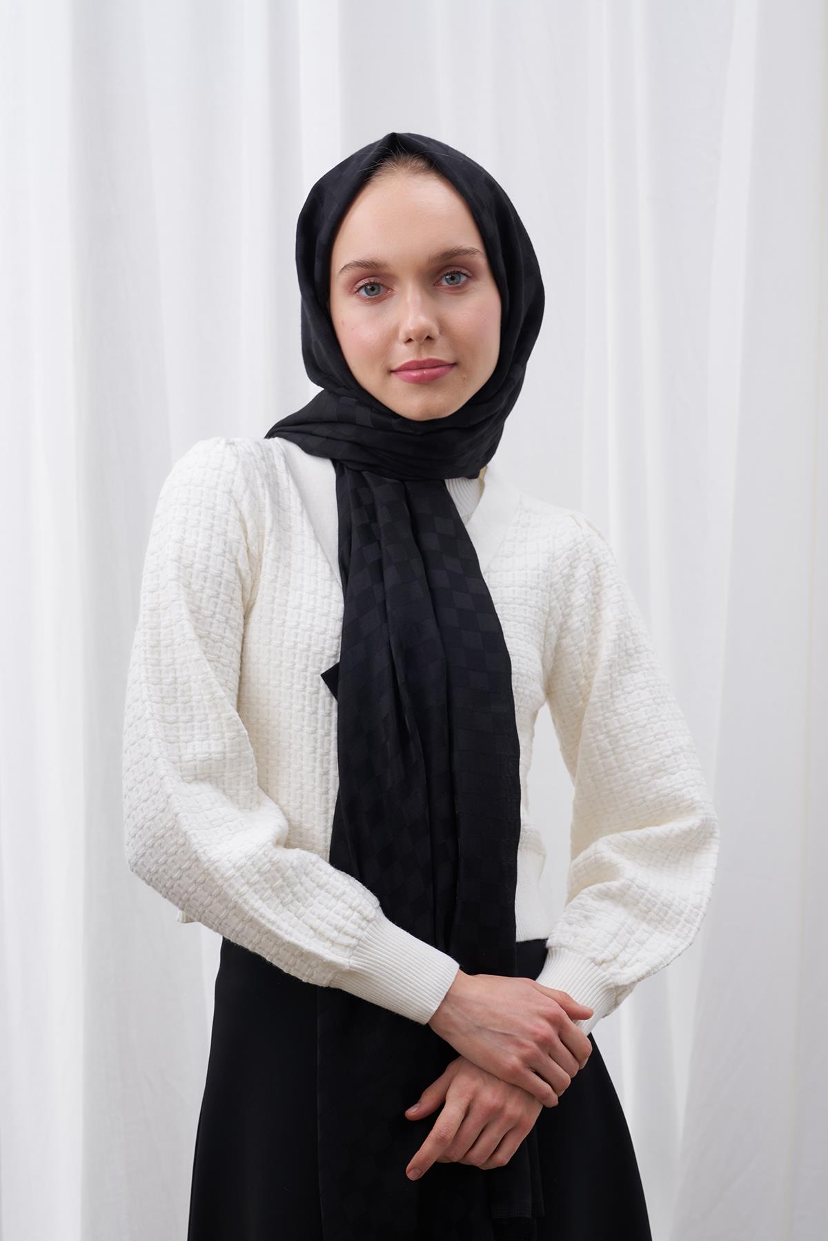 Dama Desen Jakar Şal - Siyah
