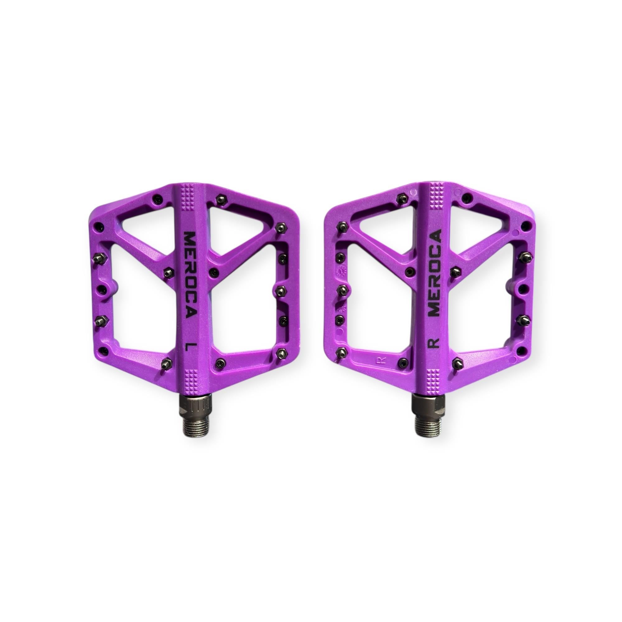 Meroca Double Rulmanlı Çivili Mor Bisiklet Pedalı | Hafif Plastik Gövde – Dayanıklı Platform Pedal
