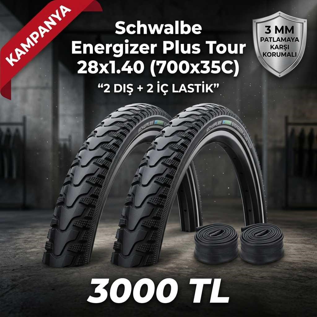 Schwalbe Energizer Plus Tour 28x1.40 (700x35C) Zırhlı Dış Lastik + İç Lastik Seti (2+2)