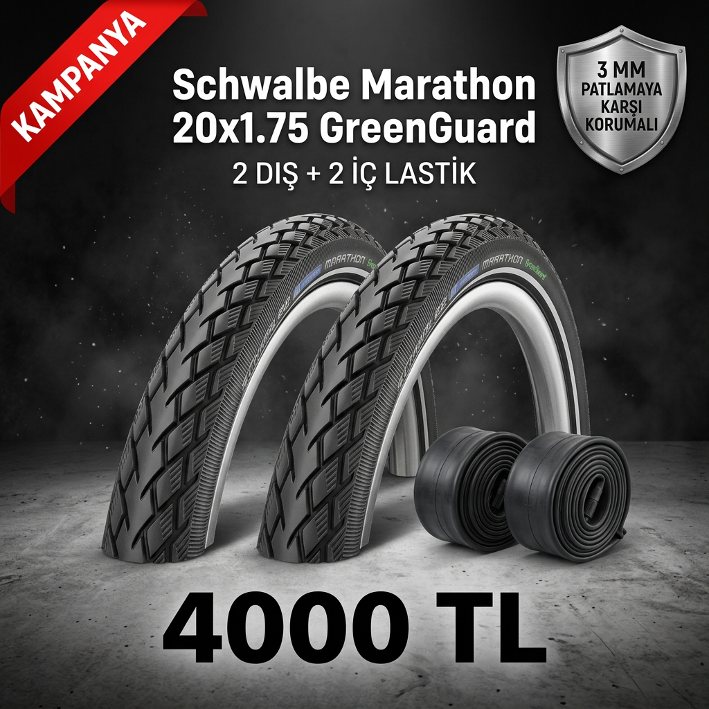 Schwalbe Marathon 20x1.75 GreenGuard Dış Lastik + İç Lastik Seti (2+2) – 4000 TL | Zırhlı Bisiklet Lastiği