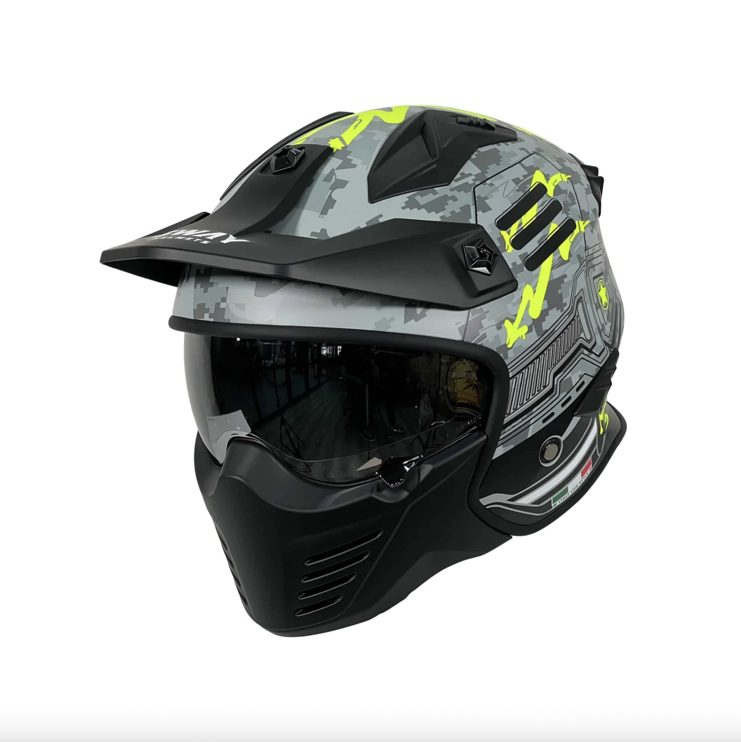 Sway Tokyo Trooper Gri Sarı Modüler Kask | Çift Vizörlü