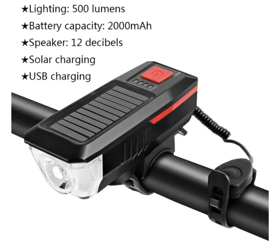 BİSİKLET ÖN LAMBA + KORNA USB ŞARJLI 350 LUMEN XBYC-6144