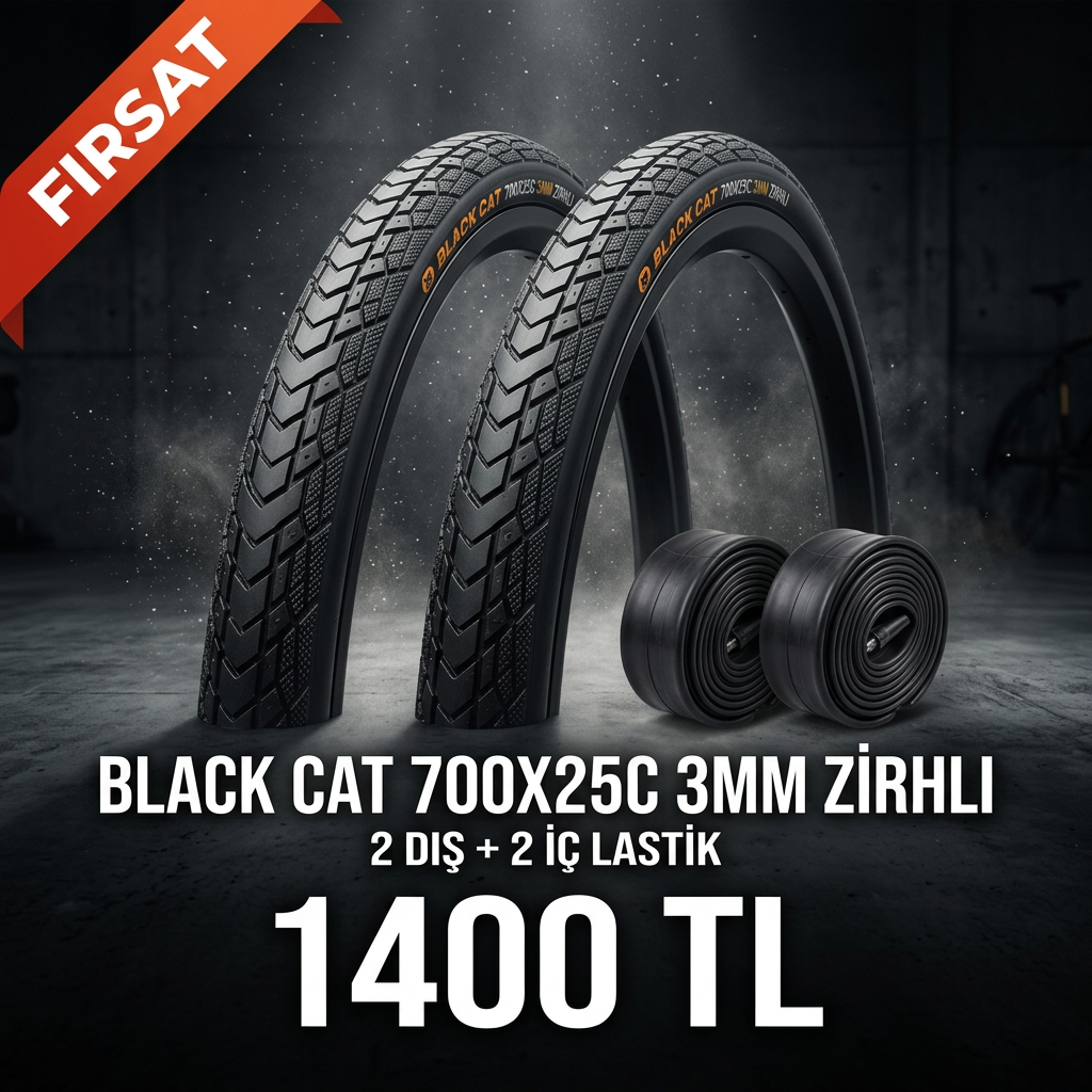 Black Cat 700x25C 3mm Zırhlı Dış Lastik + İç Lastik Seti (2+2) – 1400 TL | Yol Bisikleti Lastiği