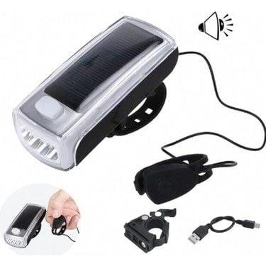 GÜNEŞ ENERJİLİ BİSİKLET ÖN LAMBA FAR KORNA USB ŞARJLI