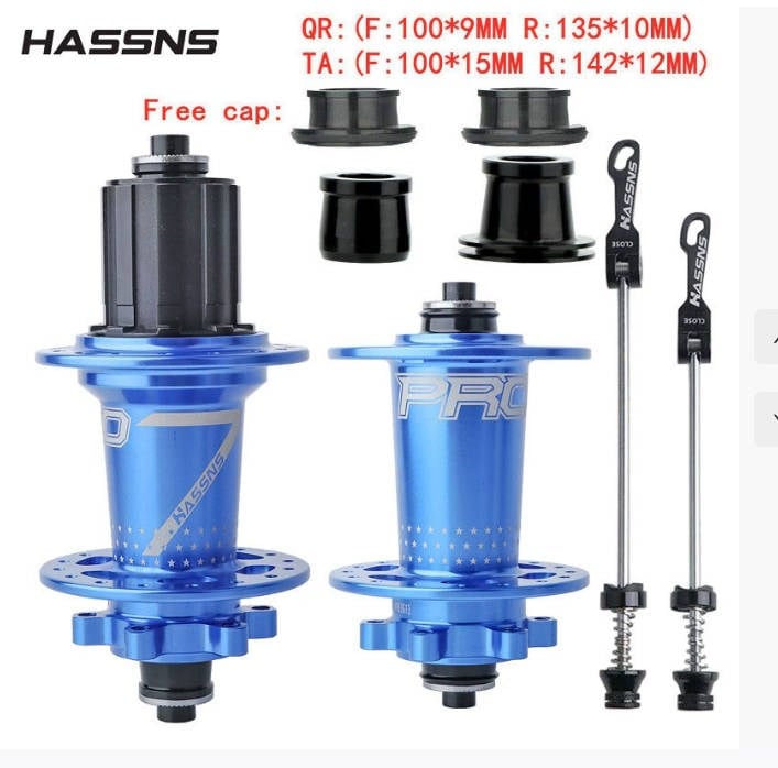 Hassns Pro 7 Mavi 32 Delik Göbek Seti (Ön + Arka) QR & Thru Axle