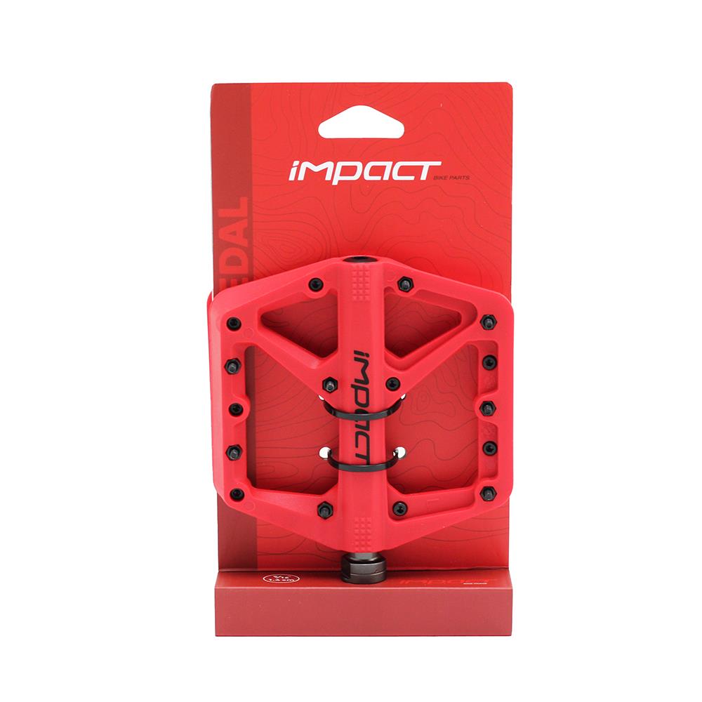 Impact Kırmızı Kompozit Rulmanlı Çivili MTB Pedal | Hafif ve Güçlü