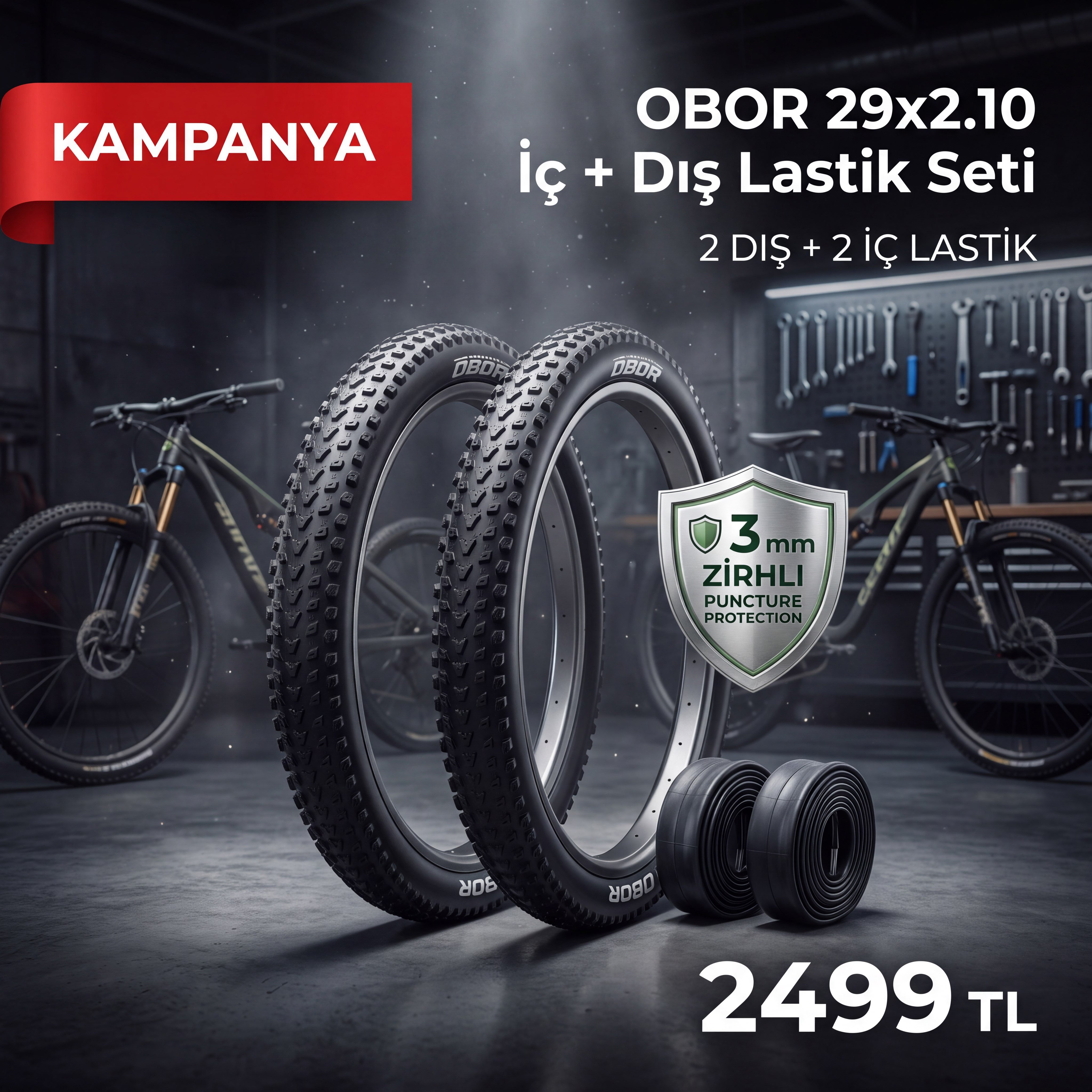 OBOR 29x2.10 3 mm Zırhlı İç Dış Lastik Seti (2 Dış + 2 İç Lastik) | Dağ Bisiklet