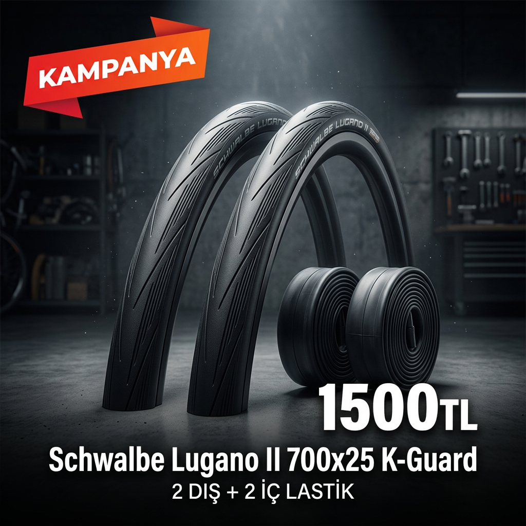 Schwalbe Lugano II 700x25 K-Guard Telli Dış Lastik + İç Lastik Seti (2+2) – 1500 TL | Yol Bisikleti Lastiği