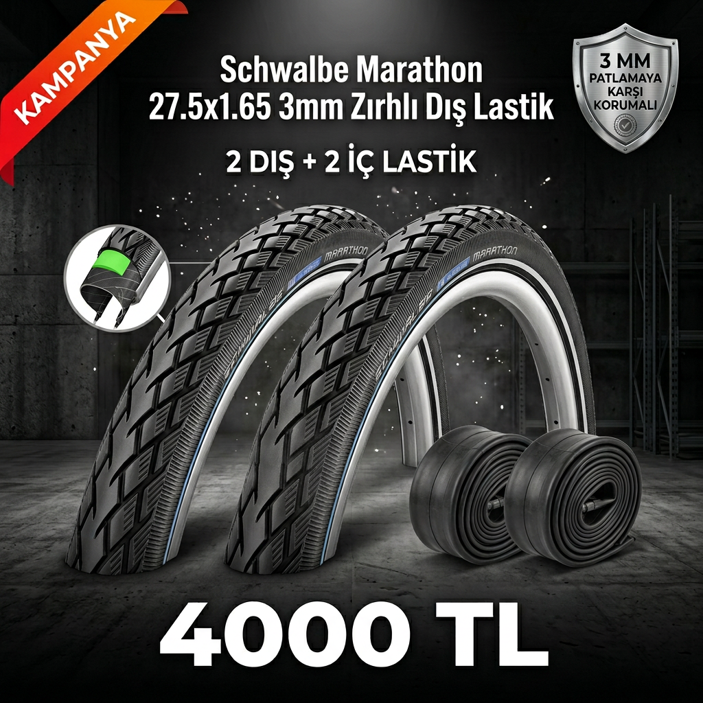 Schwalbe Marathon 27.5x1.65 3mm Zırhlı Dış Lastik + İç Lastik Seti (2+2) – 4000 TL