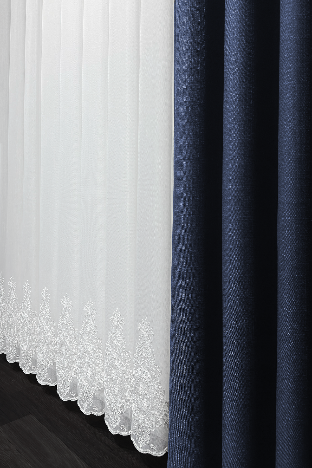 Bambu Serisi Barok Damask Etek Desen Ekru Tül Perde