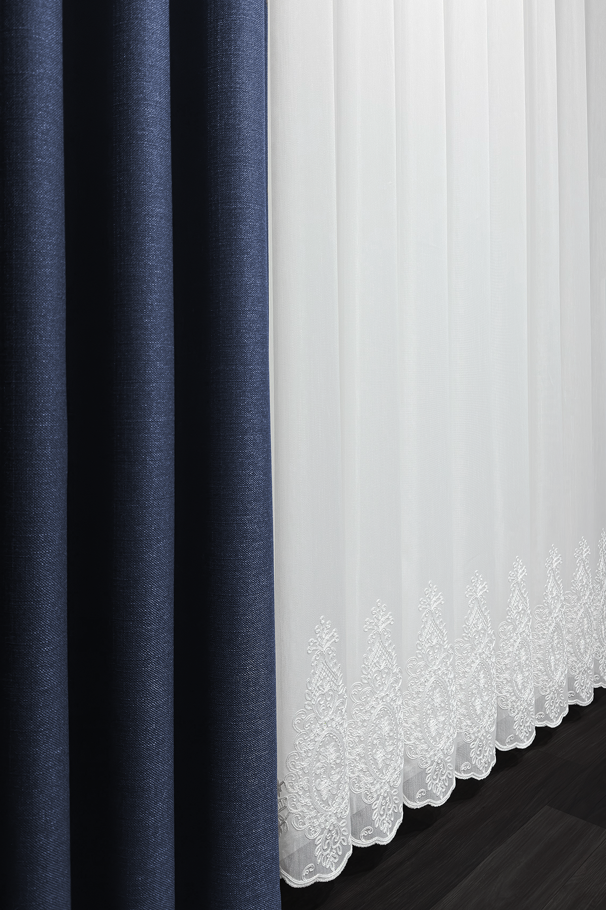 Bambu Serisi Barok Damask Etek Desen Ekru Tül Perde