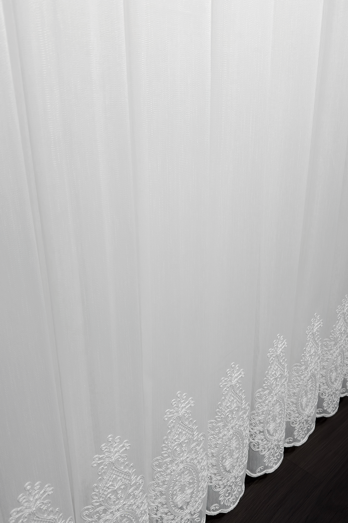 Bambu Serisi Barok Damask Etek Desen Ekru Tül Perde