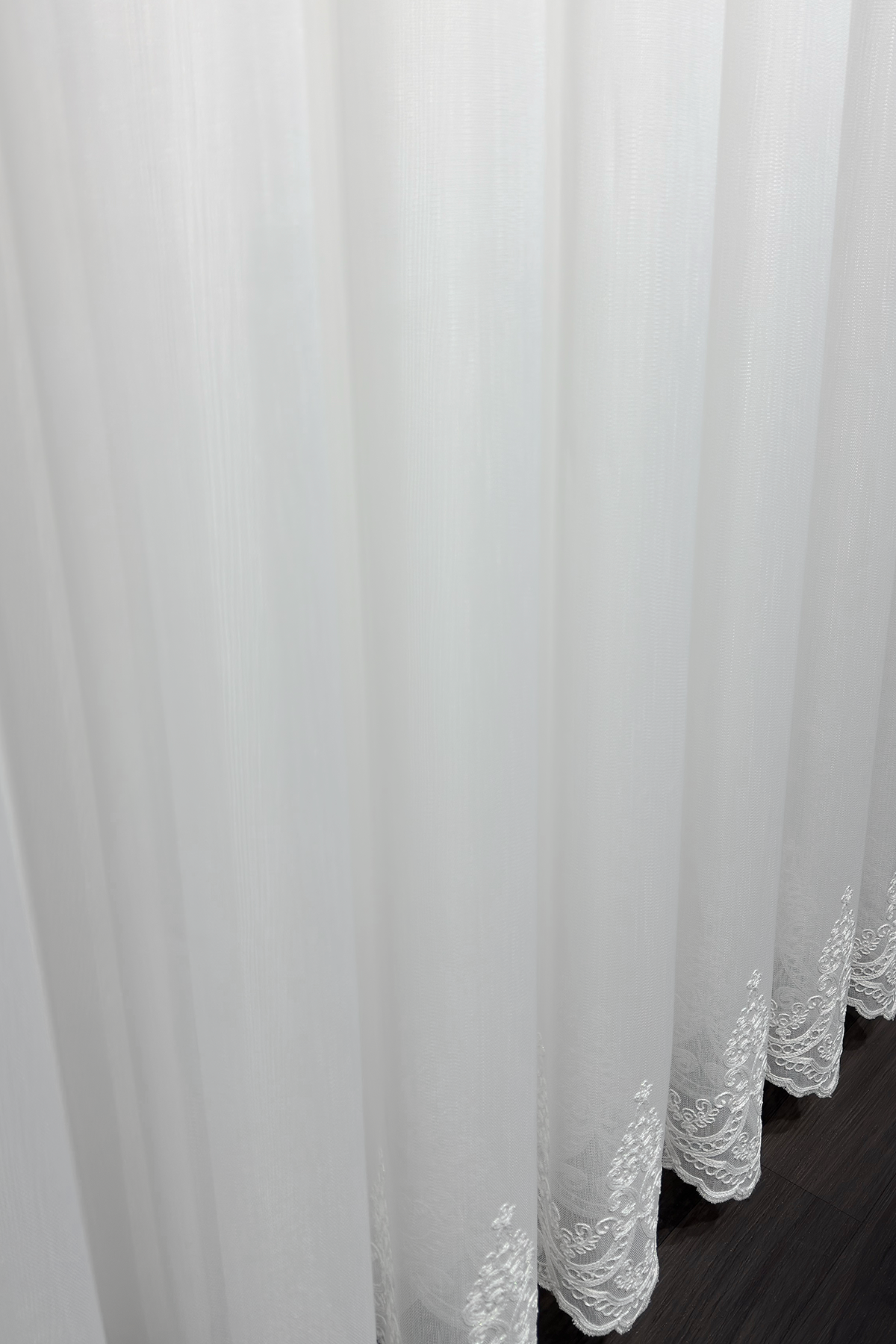 Bambu Serisi Pera Damask Etek Desen Ekru Tül Perde