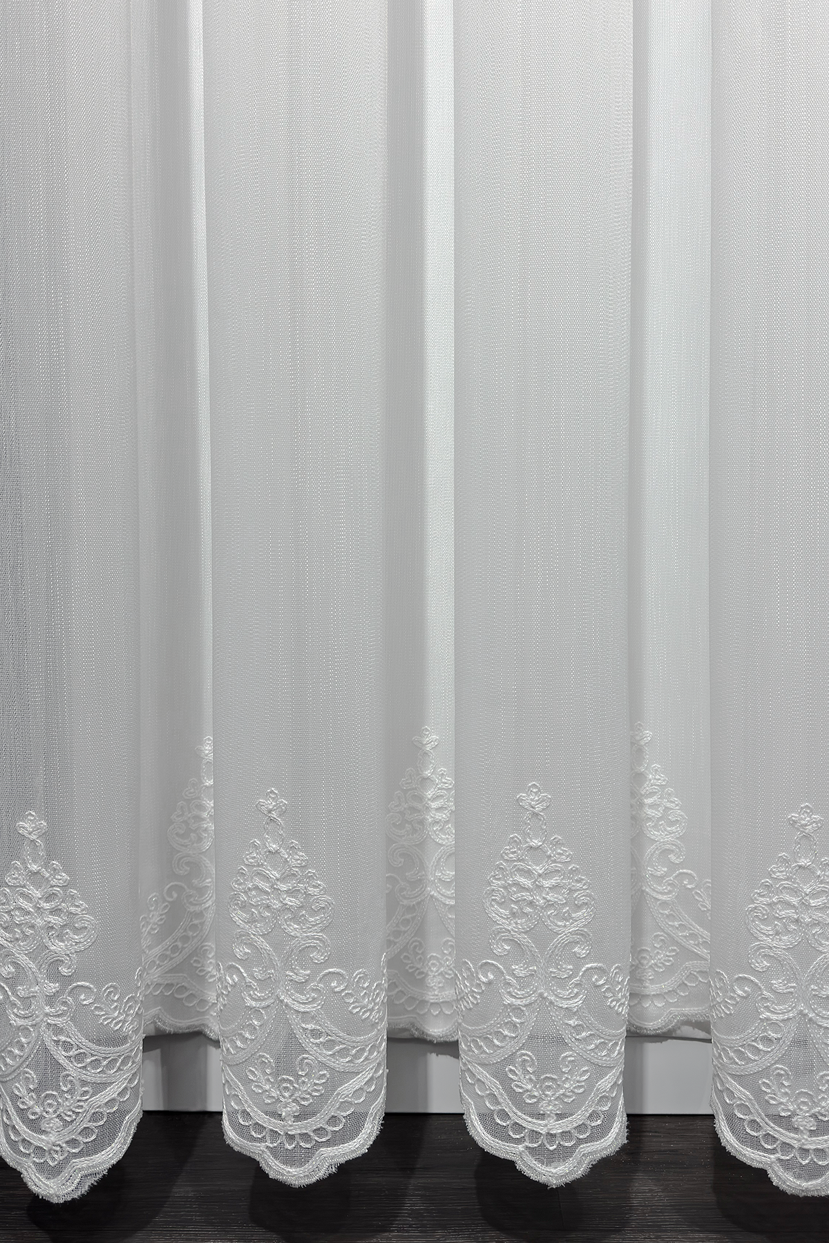 Bambu Serisi Pera Damask Etek Desen Ekru Tül Perde