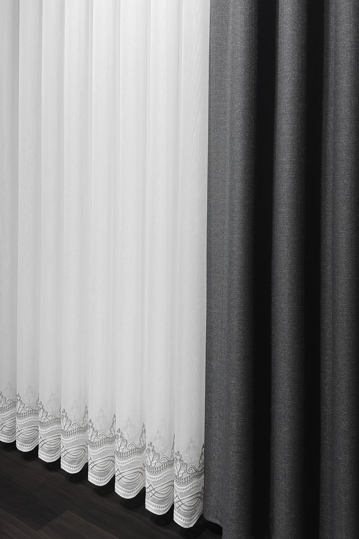 Bambu Serisi Roma Damask Etek Desen Ekru Tül Perde