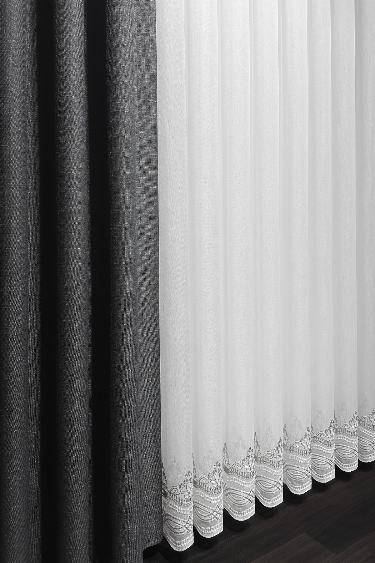 Bambu Serisi Roma Damask Etek Desen Ekru Tül Perde