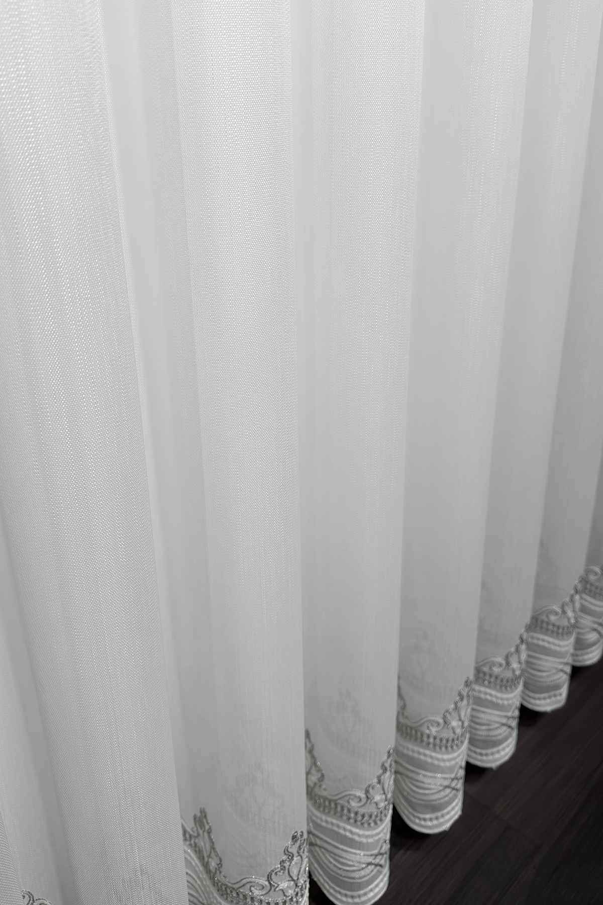 Bambu Serisi Roma Damask Etek Desen Ekru Tül Perde