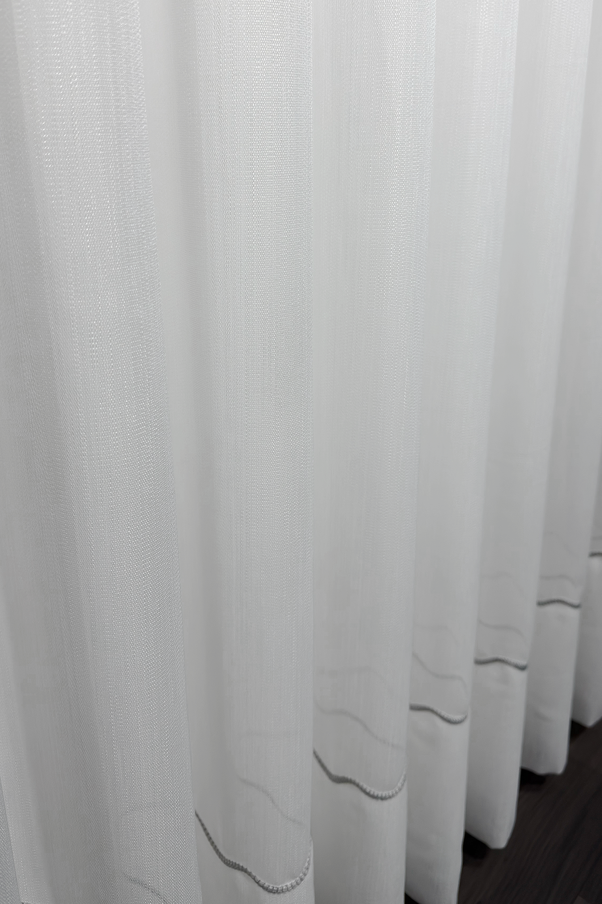 Bambu Serisi Şerit Detaylı Duble Etek Ekru Tül Perde