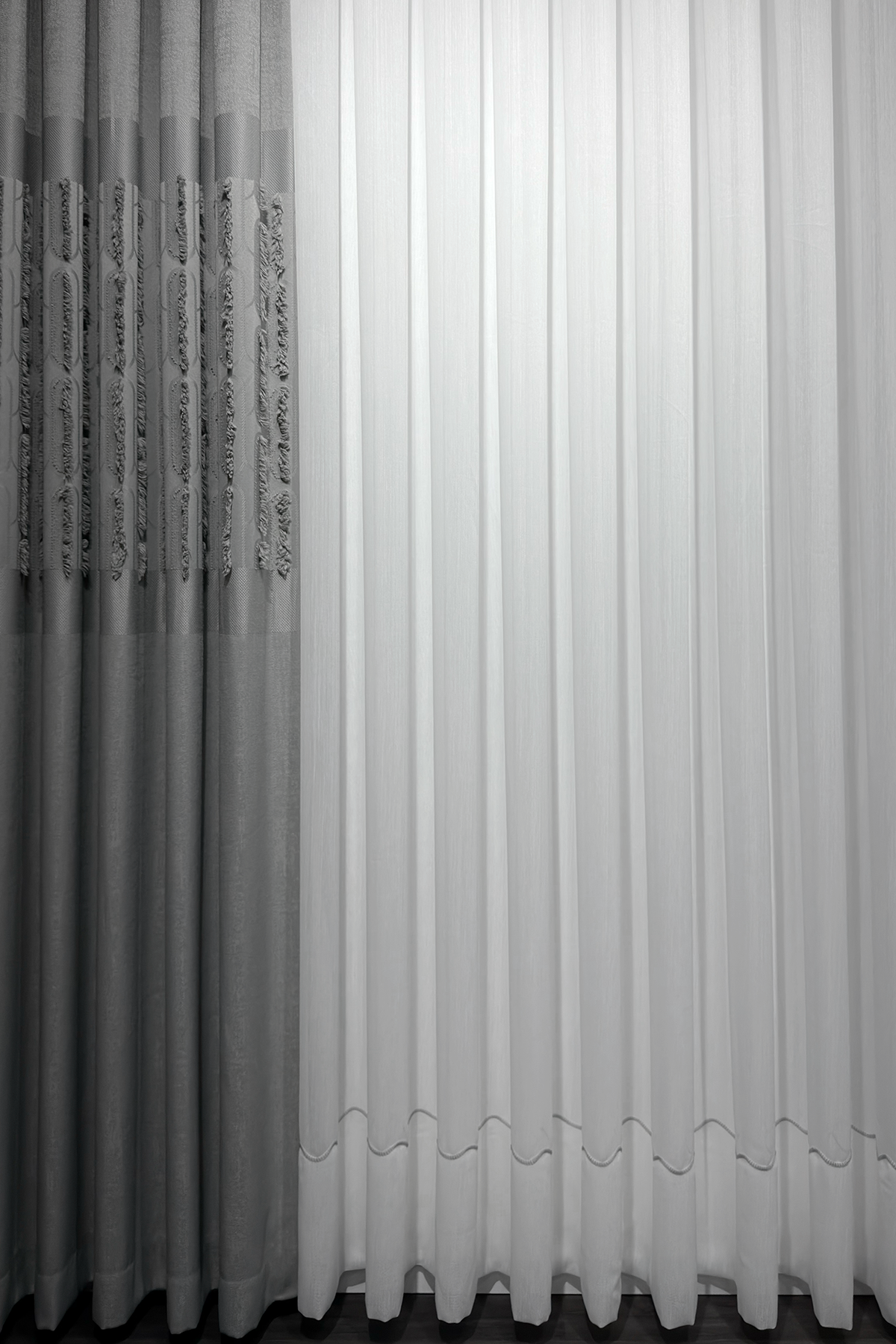 Bambu Serisi Şerit Detaylı Duble Etek Ekru Tül Perde