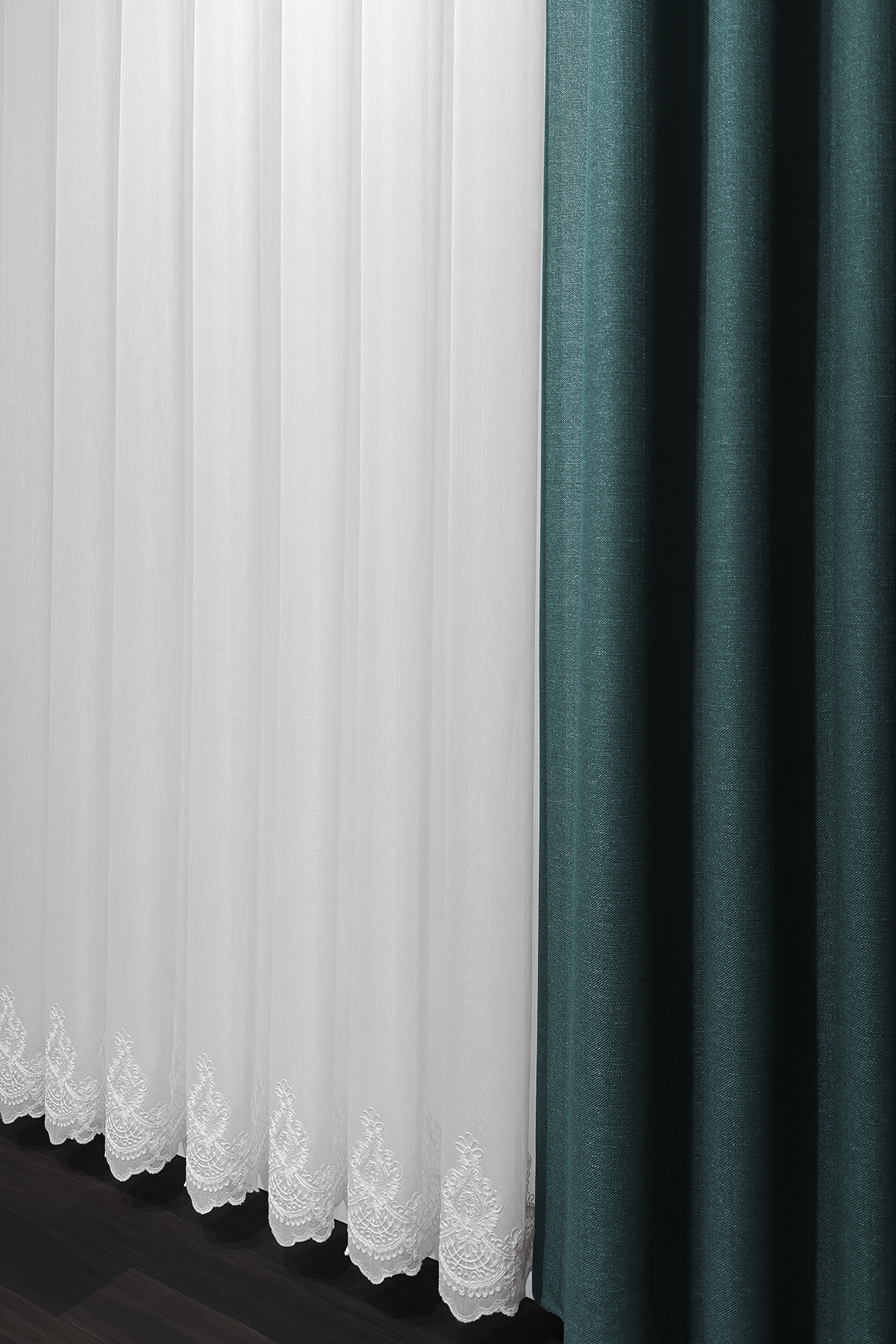 Bambu Serisi Taç Damask Etek Desen Ekru Tül Perde