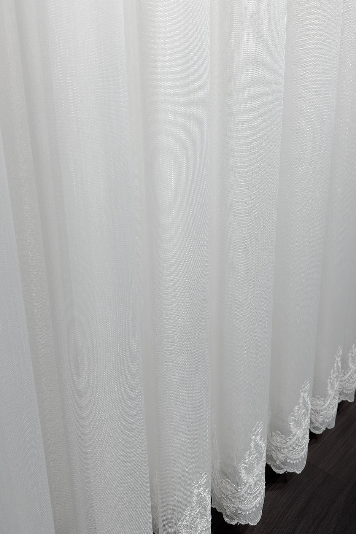 Bambu Serisi Taç Damask Etek Desen Ekru Tül Perde