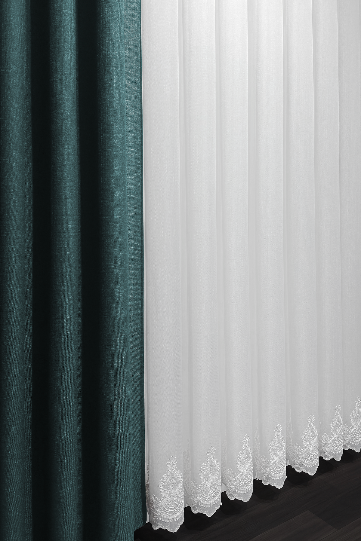 Bambu Serisi Taç Damask Etek Desen Ekru Tül Perde