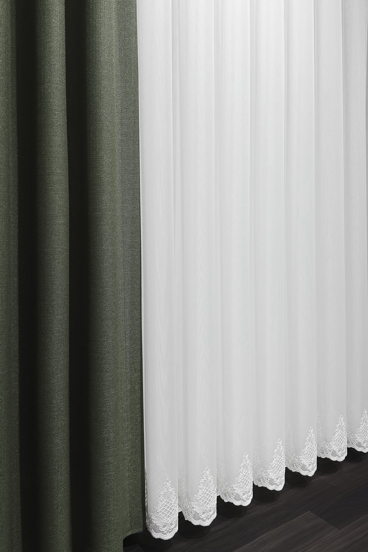 Bambu Serisi Venedik Damask Etek Desen Ekru Tül Perde