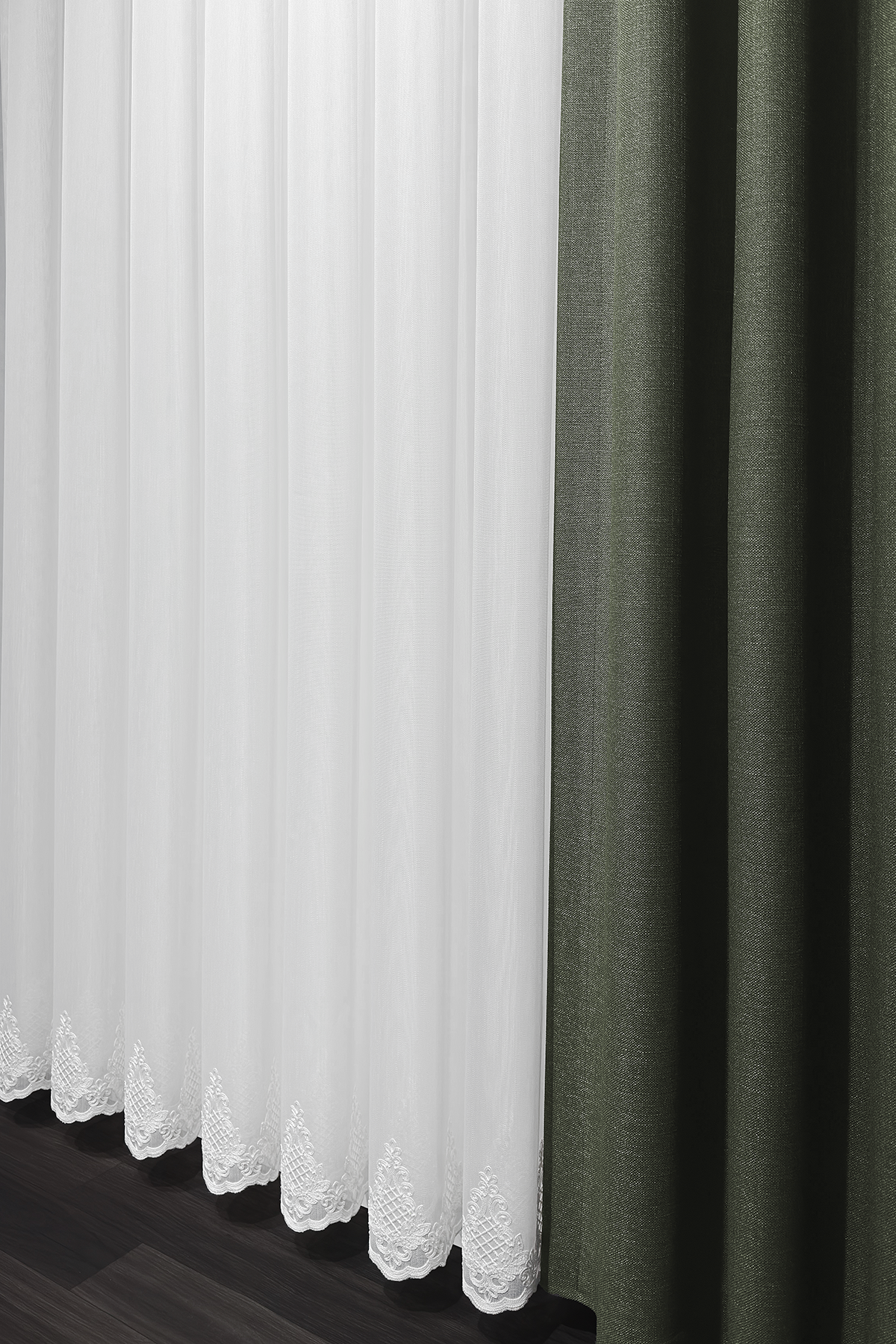 Bambu Serisi Venedik Damask Etek Desen Ekru Tül Perde