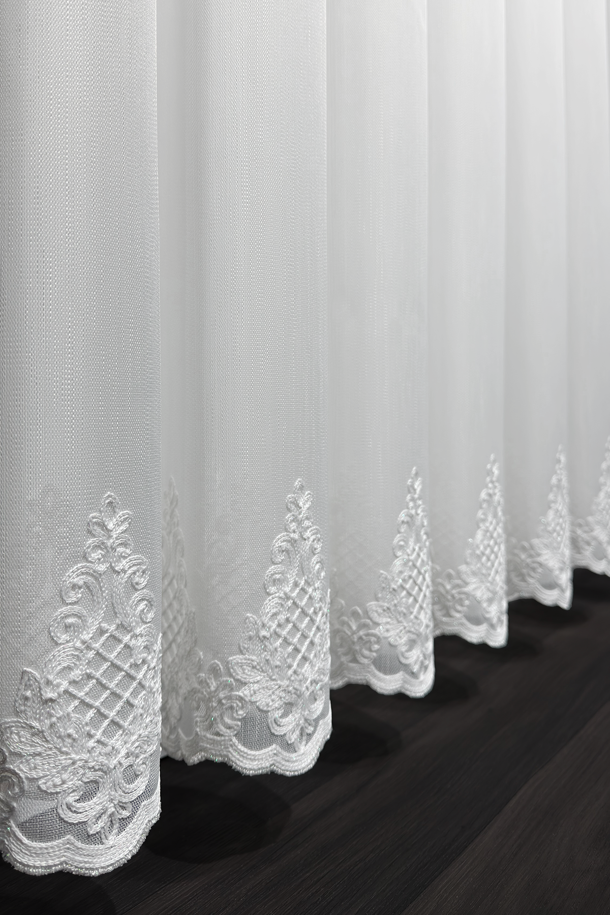 Bambu Serisi Venedik Damask Etek Desen Ekru Tül Perde