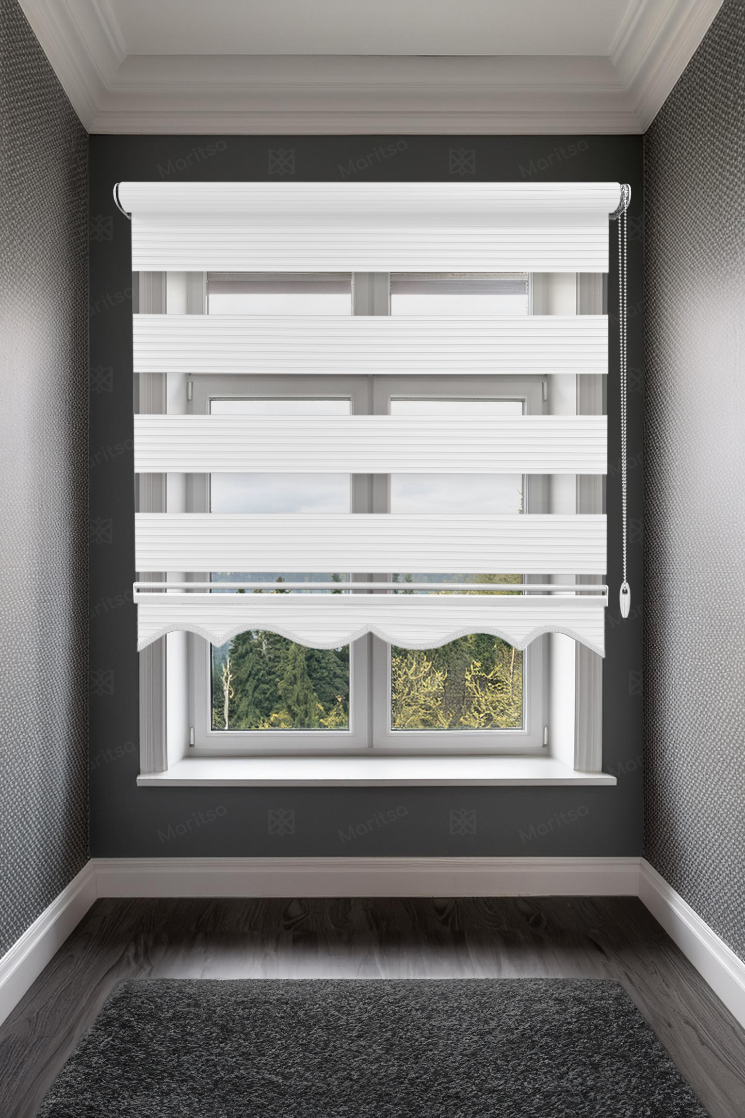 Geniş Plise Beyaz Zebra Stor Perde