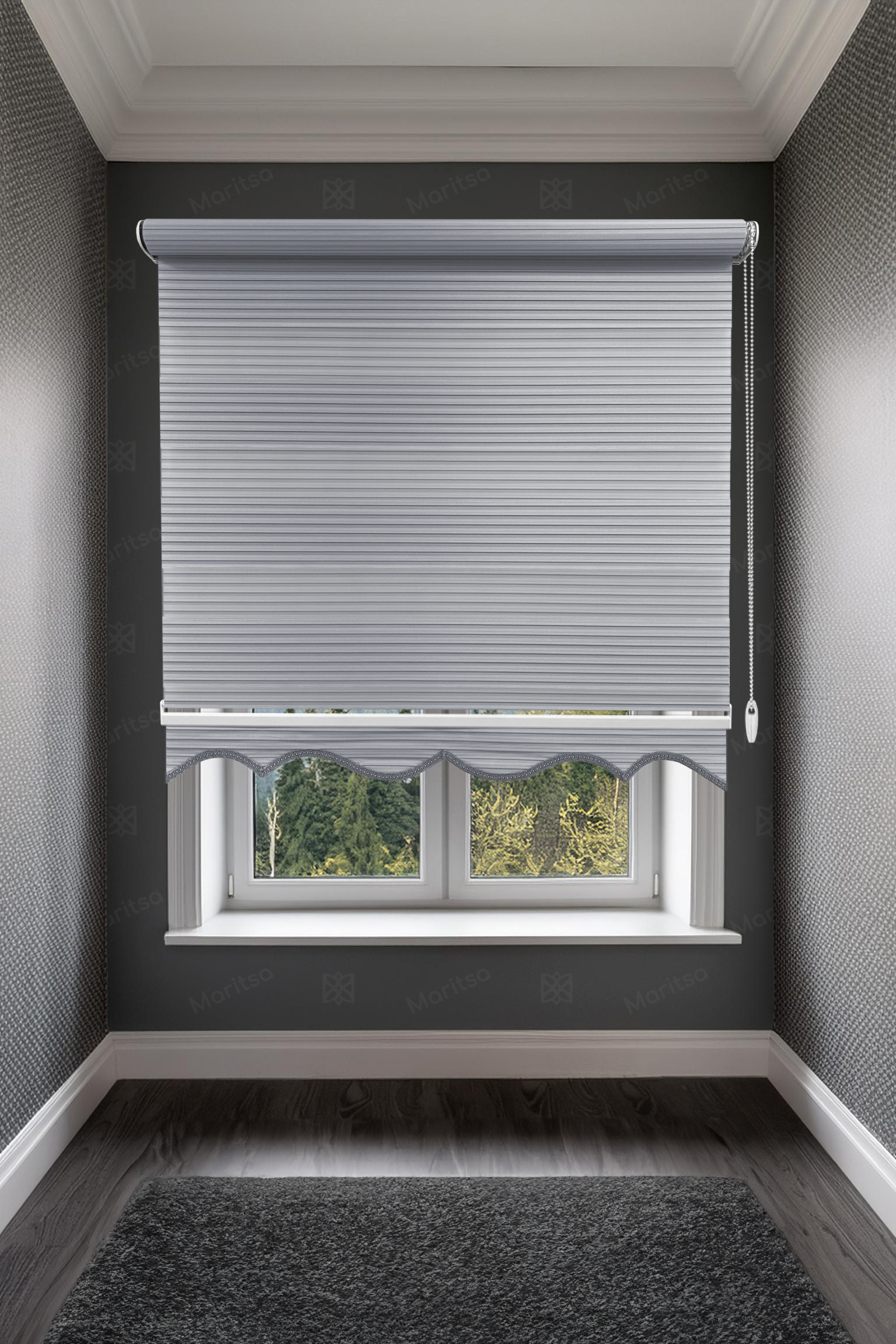 Geniş Plise Gri Zebra Stor Perde