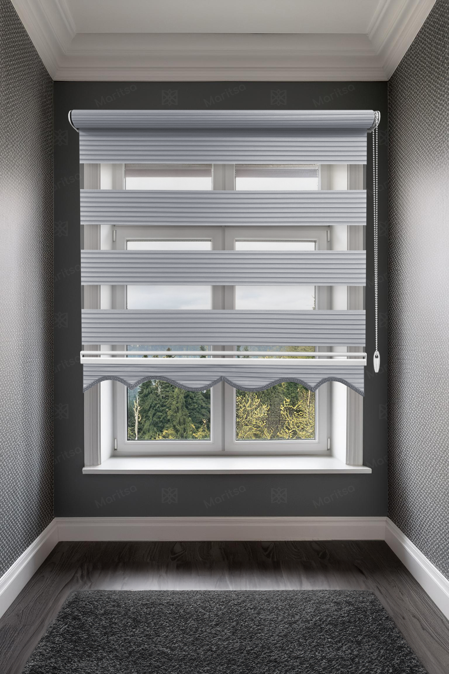 Geniş Plise Gri Zebra Stor Perde